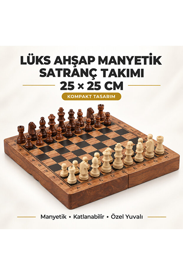 Wooden magnetic chess set 25x25 cm foldable special slot portable stylish premium chess set