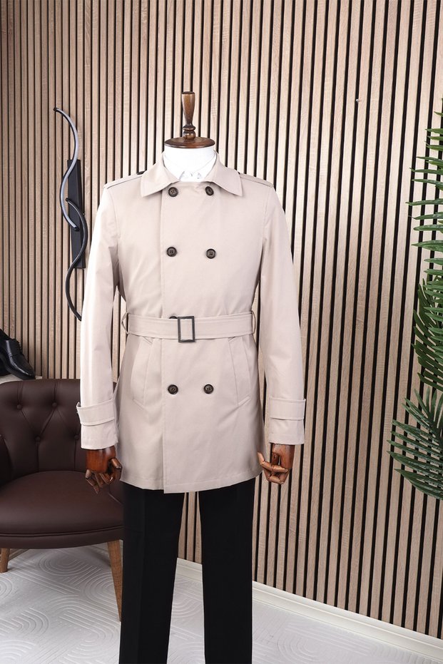 Camel Single Slit Laptop Belted Trench Coat