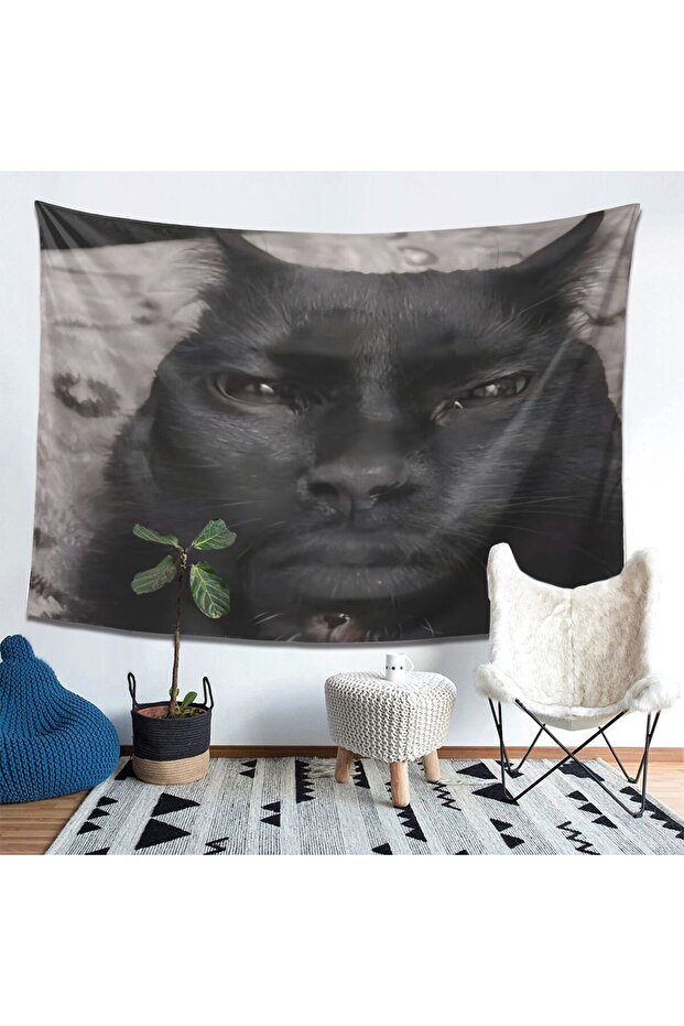 75x100cm(2.5X3.3FT BU-1 VIKAMA Bohemian Style Black Cat Tapestry Personalized Bedroom Background War