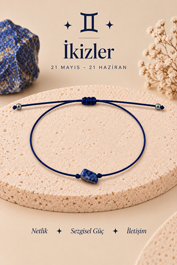 Gemstone Luck Bracelet with Real Natural Lapis Lazuli for Gemini Zodiac Sign