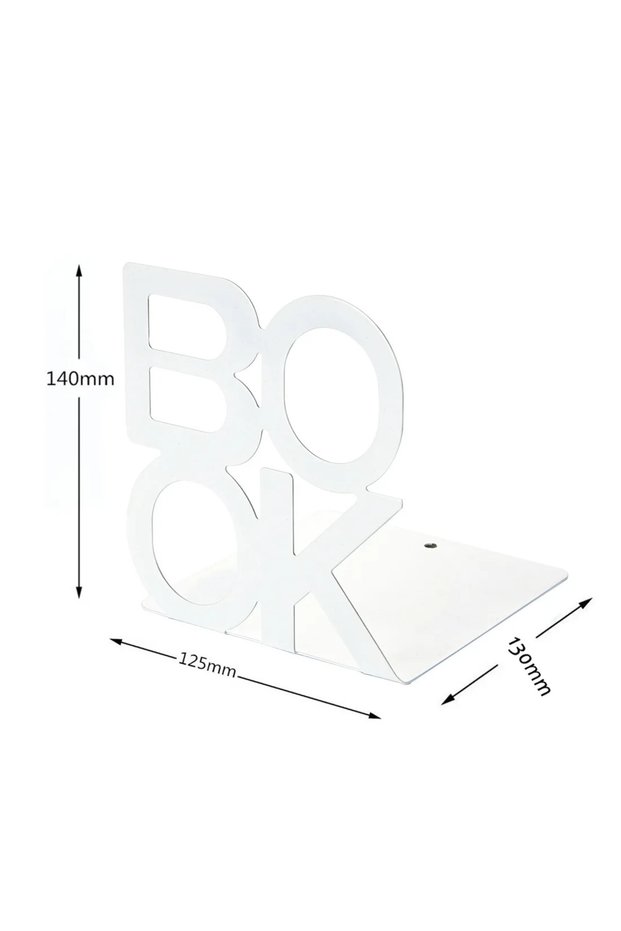 White 1pc Iron Bookends Book Stand Support for Home Office and Library Non Slip Rack Shelf Holder S