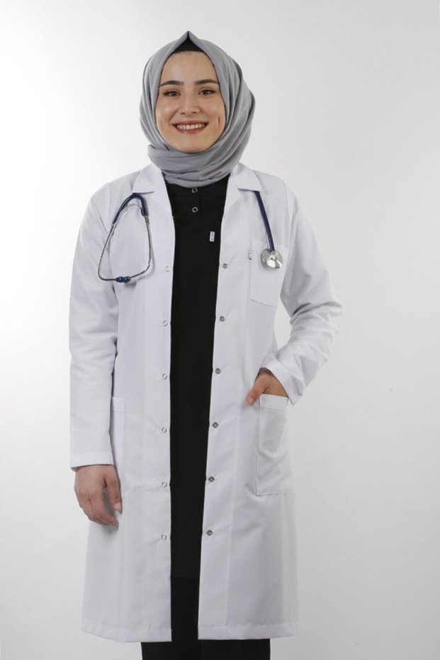 Women's White Long Sleeve Maxi Length Jacket Collar Alpaca Teacher Doctor Pharmacist Nurse Coat