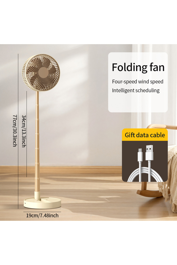 3600mah-khaki USB Foldable Portable Fan with 8inch 4 Speeds & Timing, Battery Operated Mini Floor Fa