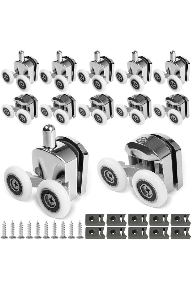 10Pcs 23mm Shower Door Rollers Zinc Alloy Shower Door Wheels Curved Shower Rollers with Anti-Collisi