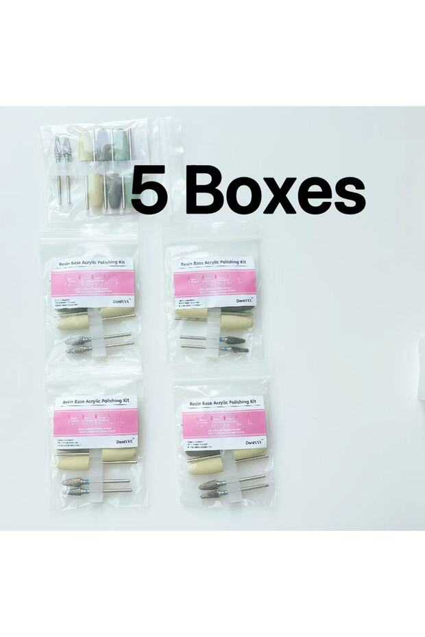 5 BOXES MJ07 8Pcs Resin Base Acrylic Polishing Kit 6Pcs Silicone Rubber + 2Pcs Tungsten Carbide Poli
