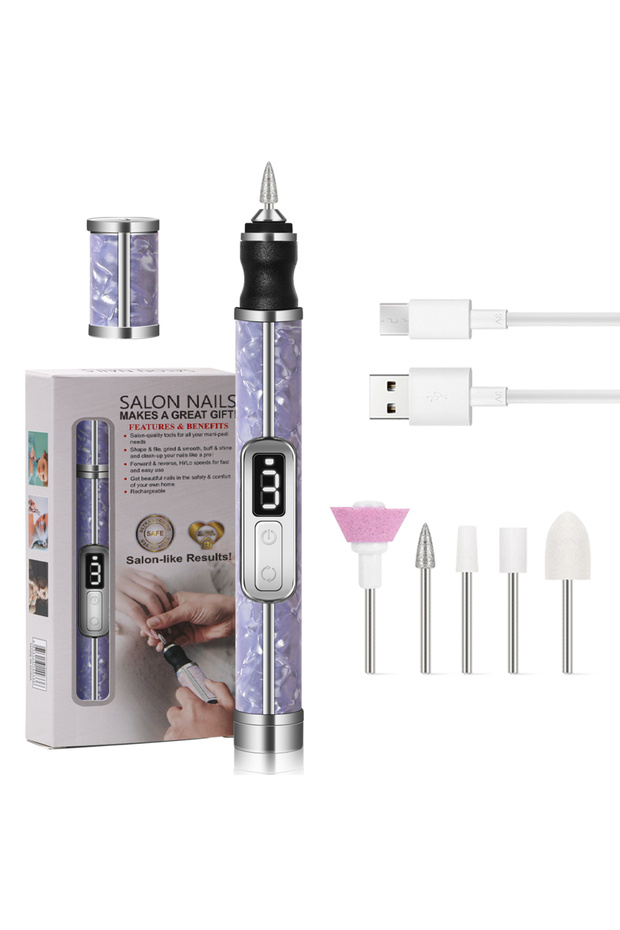 Purple Cordless Electric Nail File Set 4 Adjustable Speeds for Acrylic Nails Nail Edge Shaping Polis