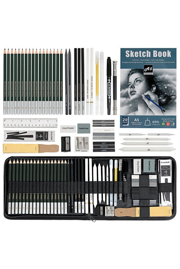 54 pcs sketch set 20/54/58/70/144 Drawing And Sketching Kit | Portable Travel Case | Graphite, Charc