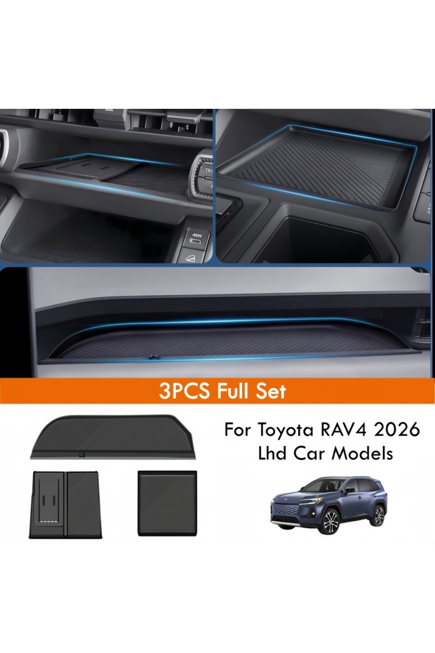 3PCS Full Set Wireless Charging Non-slip Mat For Toyota RAV4 2026 Lhd Car Center Console Storage Pro