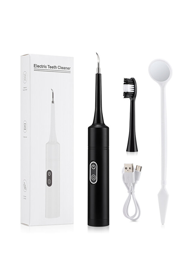 black Electric Dental Scaler with Teeth Brush Head Calculus Tartar Remover Vibration Teeth Plaque Cl