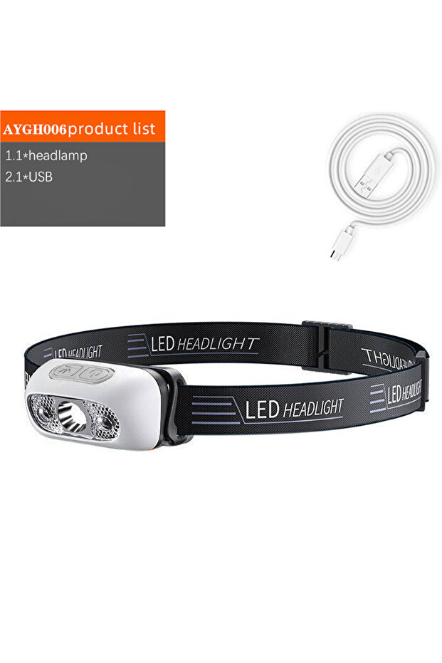 White 500 Lumen USB Rechargeable Headlamp Motion Sensor Bright LED Running Fishing Flash Head Lamp H