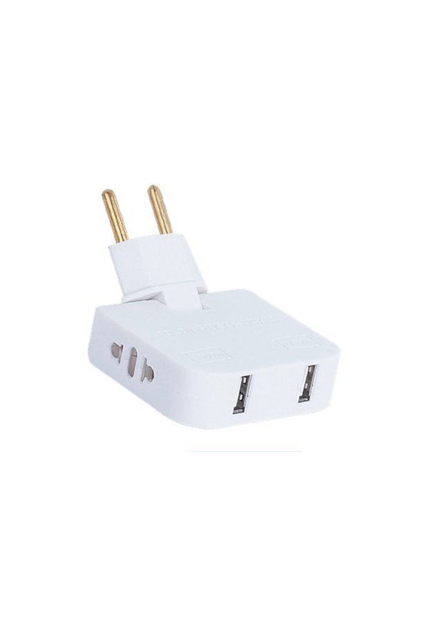 White EU Plug AC Outlets 4 in 1 USB To EU Socket Converters 180 Degree Rotatable with 2 USB Ports El