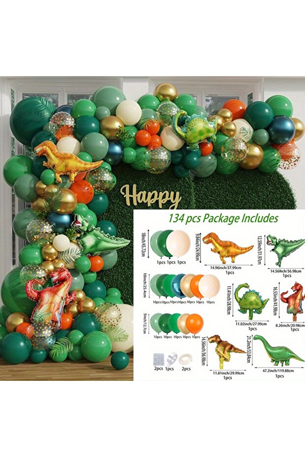 Other MULTI Green Orange Dinosaur Balloon Set for Jungle Wild Dinosaur Theme Decoration Birthday Par