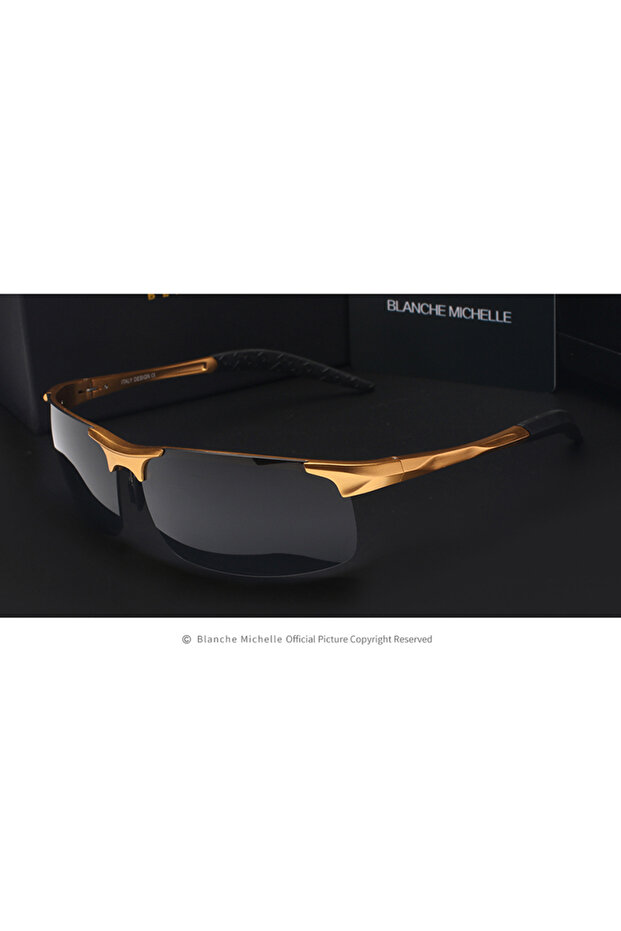 gold black High Quality Ultra-Light Aluminum Magnesium Sport Sunglasses Polarized Men UV400 Rectangl