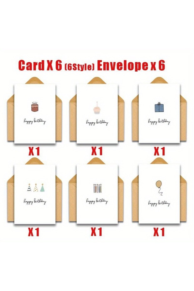 6sets 12pcs Pack Blank Birthday & Celebration Greeting Cards Blank Cards with Envelope, Elegant Mini