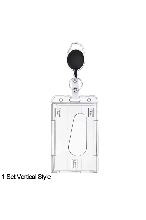 V-1 Set 1/5Pcs Keychain Badge Reel Retractable Pass Work Permit Case Sleeve Dual Card Slot Card Hold