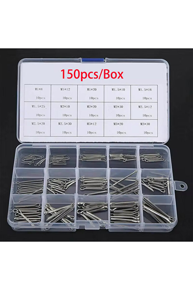 M1.2 150/230/340PCS Stainless steel cotter pin kit,304 Stainless Steel Split Pin Assortment Kit +Box