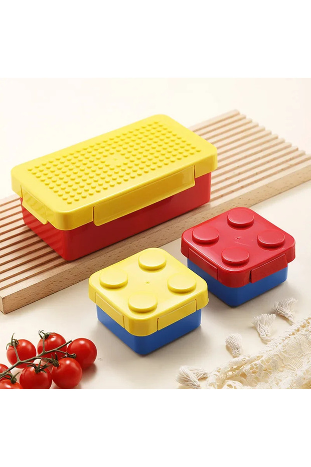 without bag yellow Portable Sealed Lunch Box Color Building Blocks Splicing Children's Student Lunch