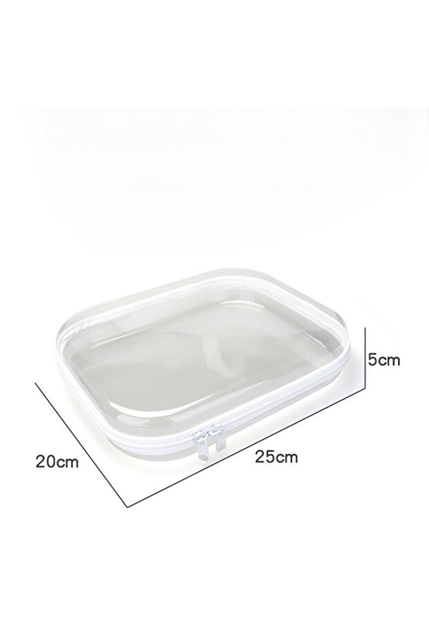25x20x5cm Clear Stackable Zippered Hard Pouch Toy Storage Organizer White Plastic Pencil Cas Cosmeti
