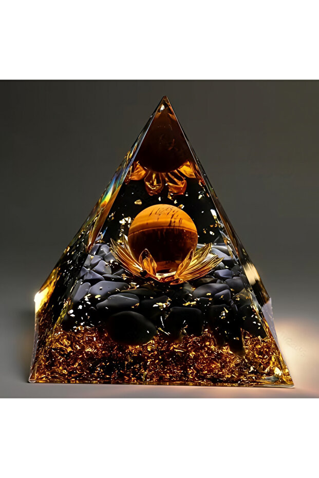 1pc 1pc Black & Golden Crystal Pyramid with Tiger Eye Ball - Natural Stone, Perfect for Room Decor &