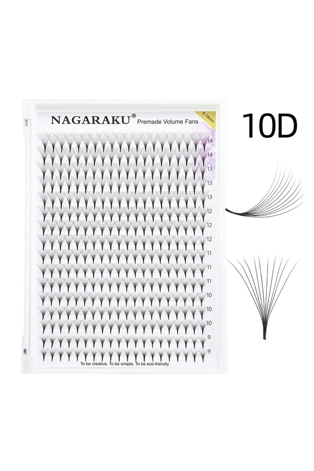 Mix 9-14mm 0.07mm D 10D NAGARAKU Sharp Narrow Stem Premade Fans Eyelash Extension 5D 6D 10D Thin Poi
