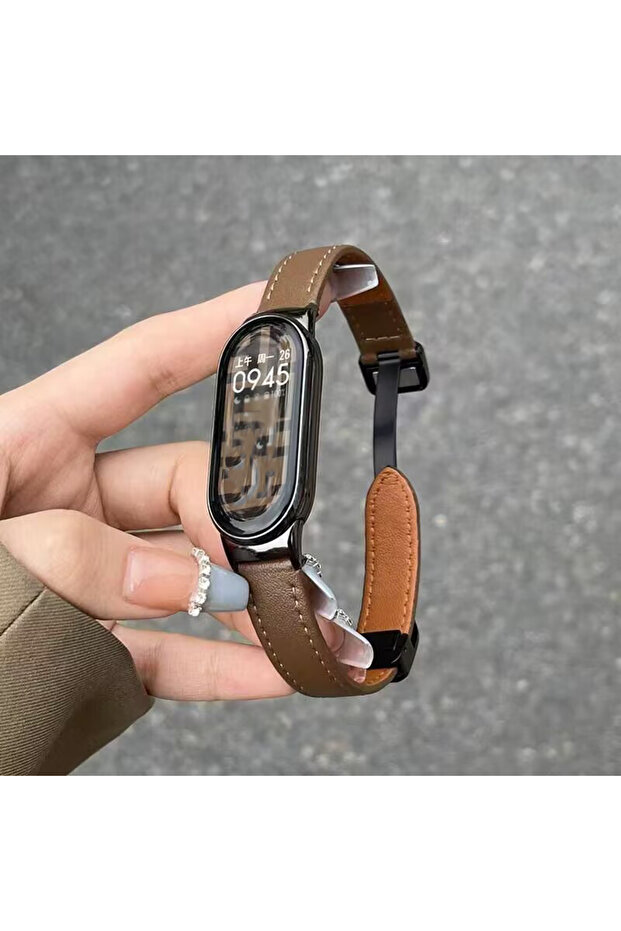 For Mi Band 9 coffee Watch Strap For Smart Band 10 9 8 Leather Magnetic Buckle Watchband Loop Belt