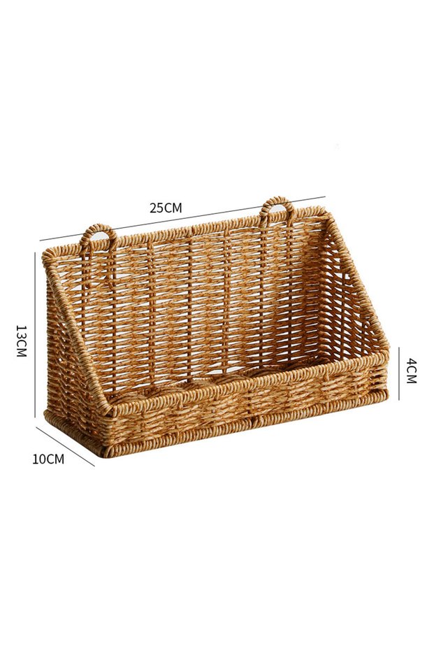 1pc 1pc Rustic Wall-Mounted Basket with Hooks - Woven Rattan Storage Hamper Suitable for Bathroom, K