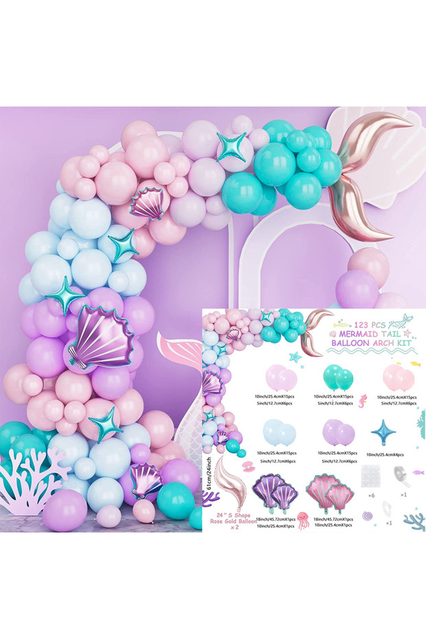 Other MULTI 123 Pcs Mermaid Princess Balloon Sets, for Birthdays Pool Beach Parties Anniversaries Gr