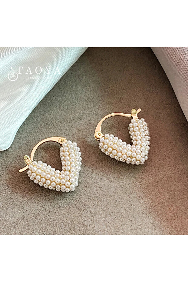 HE15461-1 New Unique Style Pearl Heart Shaped Hoop Earrings Simple Versatile Elegant Luxury Accessor