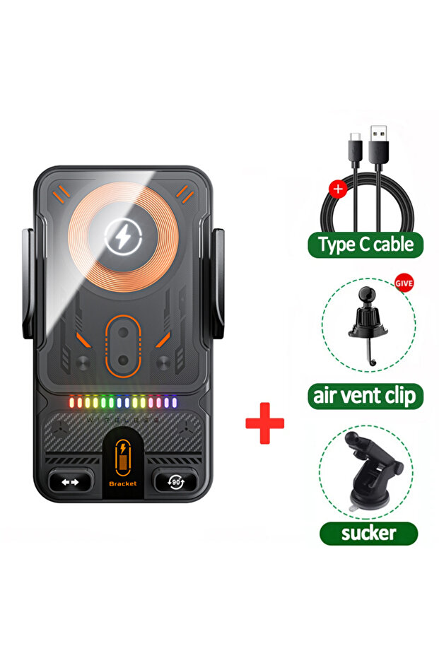 VIKEFON Black with Sucker Auto-Clamping Car Wireless Charger Phone Holder Stand Touching 360 Rotatio