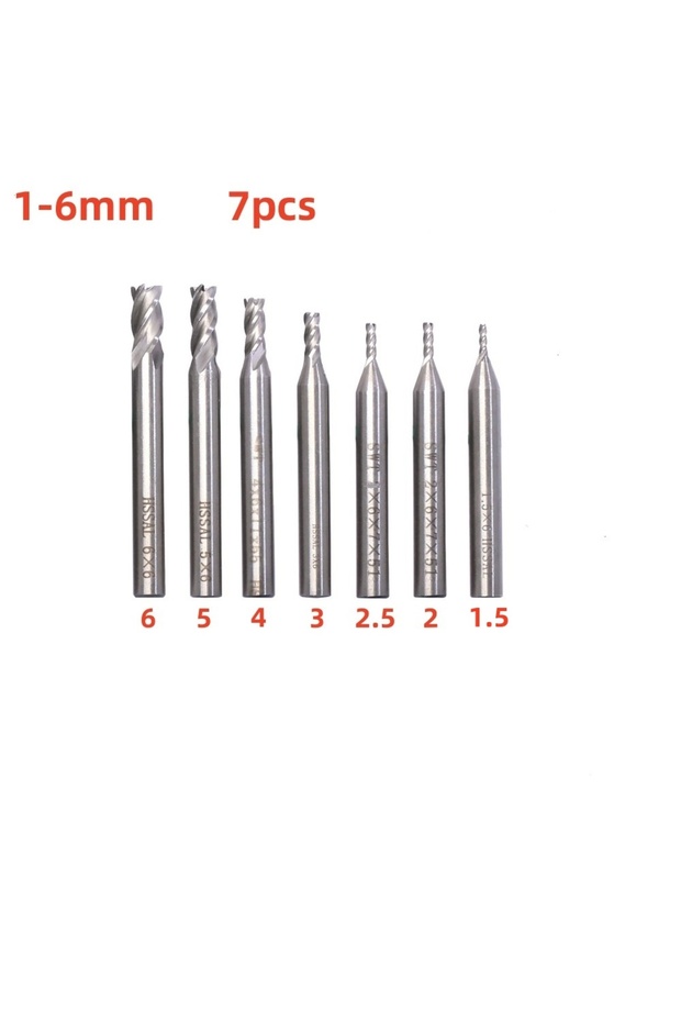 1.5-6mm(7pcs) 7Pcs/10Pcs Milling Cutters 4-Flute Titanium Coated HSS End Mill Set 1.5-10mm CNC Route