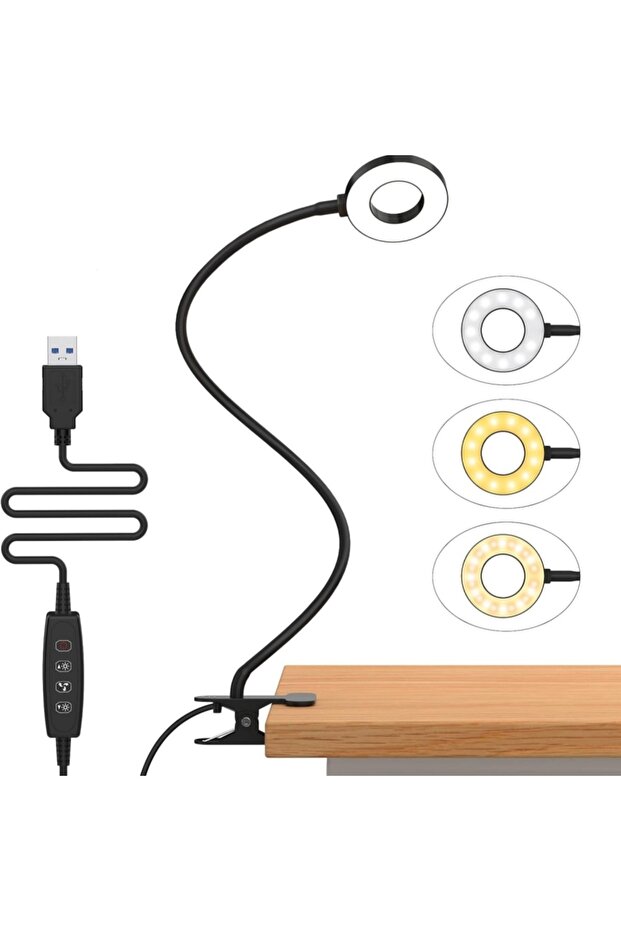 Black LED Reading Light with Clamp 3 Color & 10 Brightness Desk Lamp Flexible Gooseneck Book Lamp Ki