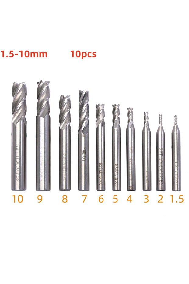 1.5-10mm(10pcs) 7Pcs/10Pcs Milling Cutters 4-Flute Titanium Coated HSS End Mill Set 1.5-10mm CNC Rou