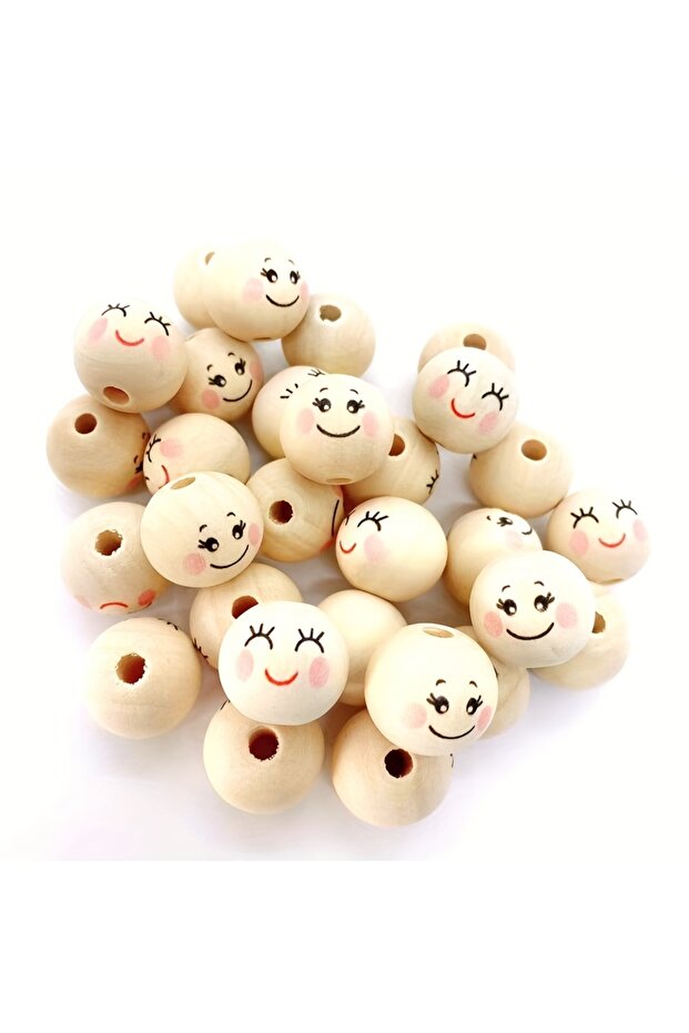 20pcs 20pcs Smiling Face Wooden Beads For Making Creative DIY Handmade Beaded Craft Supplies