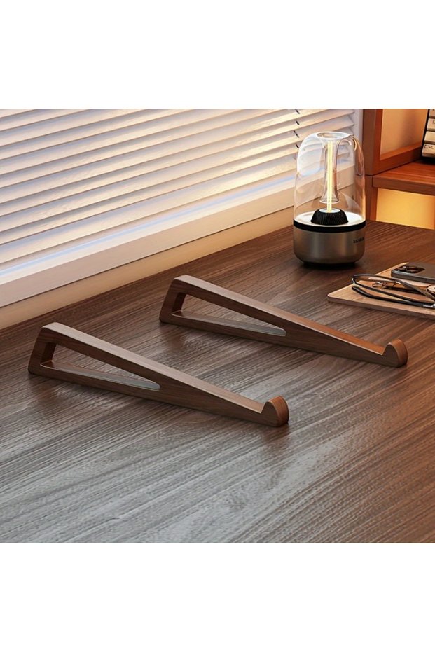 2pcs set Portable Foldable Wooden Laptop Stand-Ergonomic 12° Adjustable Angle, Cooling Ventilation T