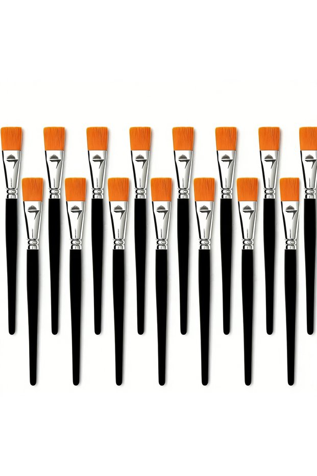 15 pcs 15Pieces Flat Paint Brushes, Watercolor & Acrylic, Synthetic Nylon, Ideal for Painting, Oil,