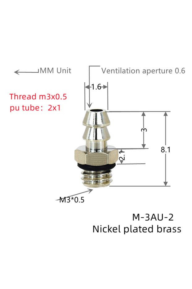 M-3AU-2(2-M3) copper 10pcs 2mm 3mm 4mm 6mm OD Air Pneumatic Hose to M3 M4 M5 M6 Male Mini Barb Fitti