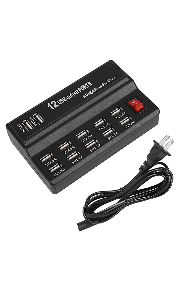 US Plug 12 Ports USB Hub 5V 12A Power Adapter 12 Ports USB Charging Station 12 Port Charging Station