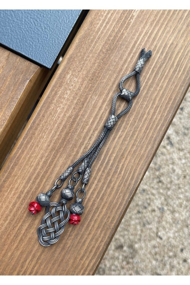 Red Rose Detailed Silver Kazaziye Triple Prayer Beads with Tassel PUS326