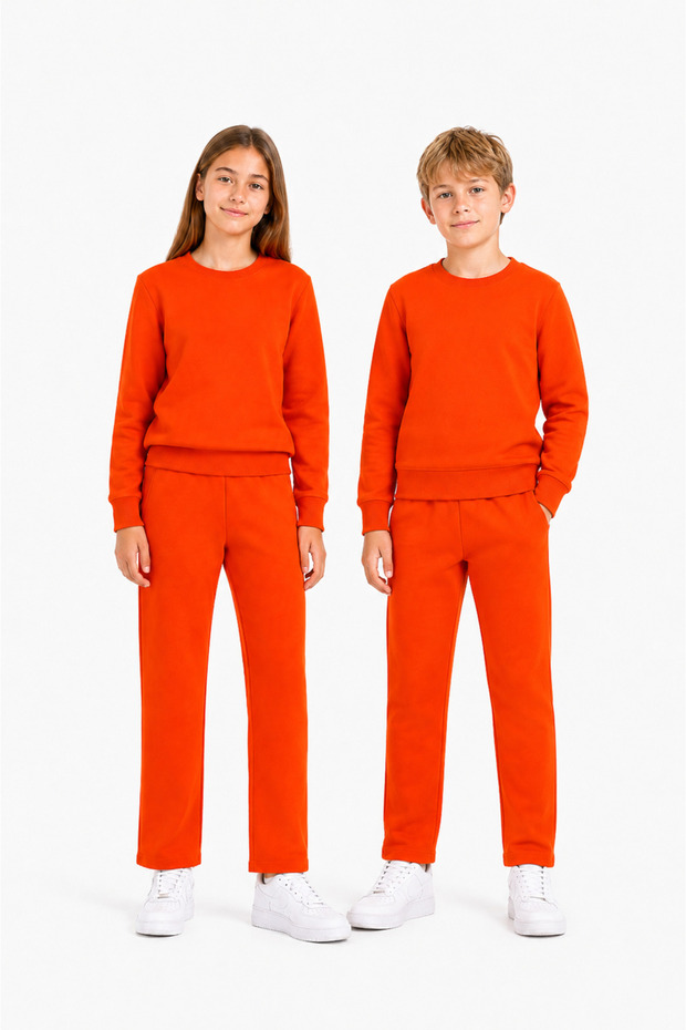 Unisex children's cycling collar tracksuit set orange-301