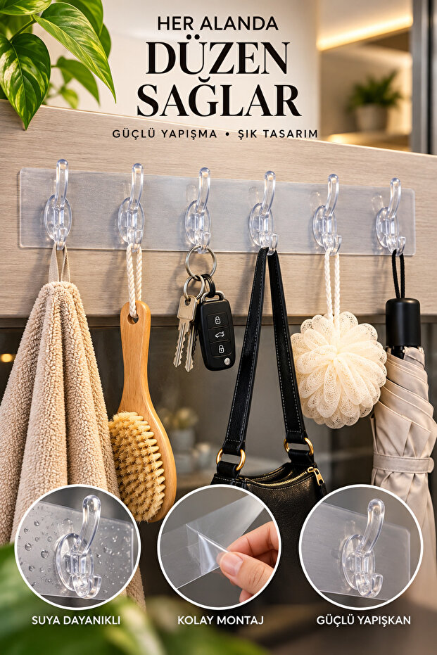 1 Piece | | Transparent Hanger with 6 Hooks Ultra Strong Adhesive 💜 Wall Hanger 💜 Behind the Door 💜 Kitchen Self-Adhesive Transparent Hanger
