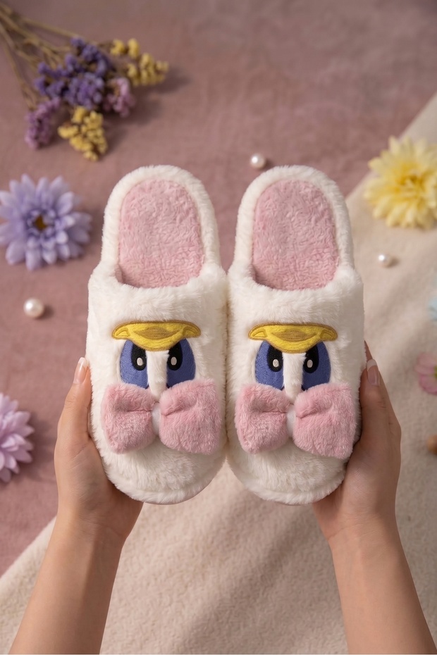 Cute Bowknot Duffy Duck Figured Embroidered Non-Slip Sole House Slippers