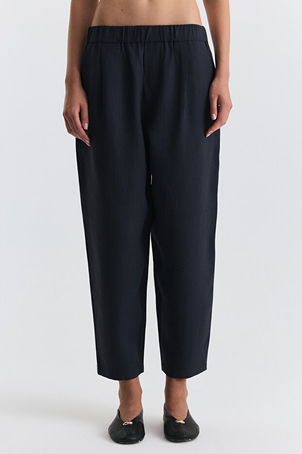 Navy Blue Lyocell Blend Women's Trousers