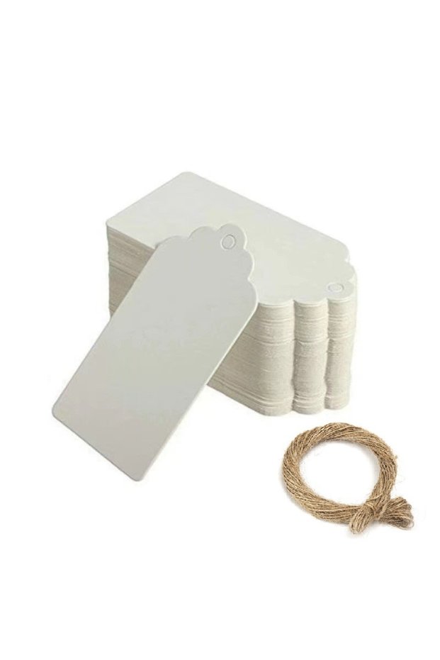 White 100pcs 5x3cm Brown Kraft DIY Scallop Labels Black/White Paper Wedding Gift Decorating Tags Pac