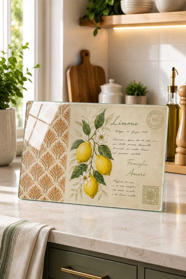 Glass Cutting Board Lemon Themed - Glass Cutting Board | 30cm X 40cm