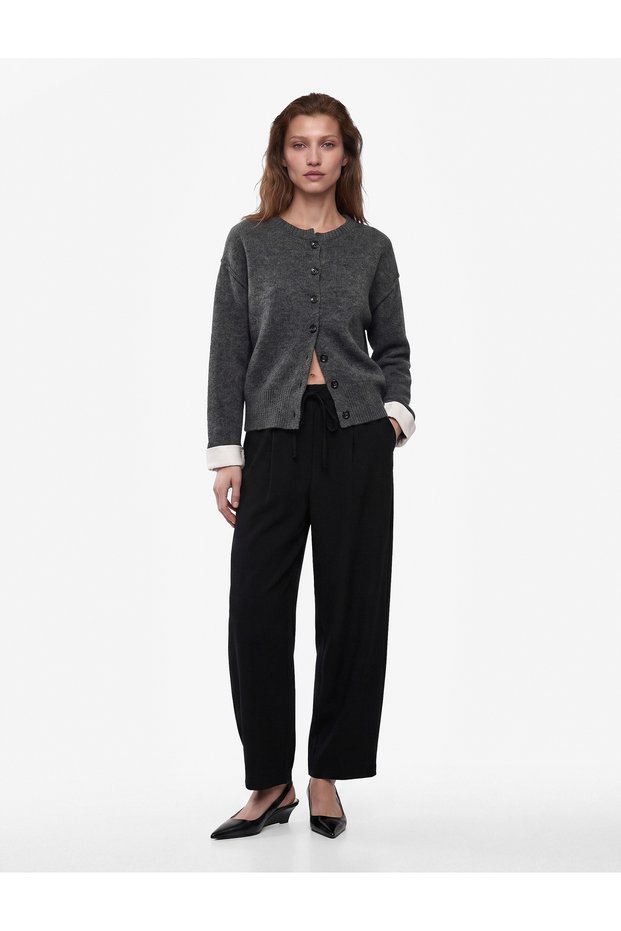 Elastic Waist, Lace-Up, Pocketed Fabric Barrel Trousers