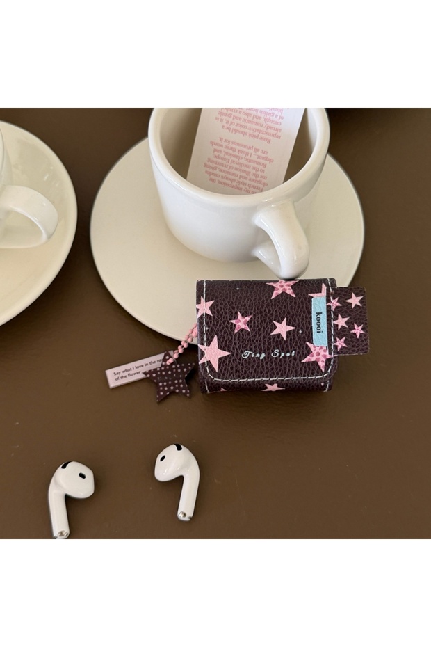 For AirPods 4 Pink Stylish Retro Blue Grid Pattern Color Collision Stars Leather Pendant Earphone Ca