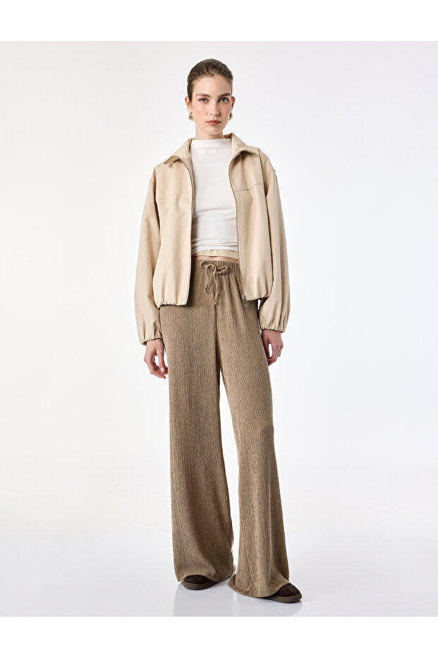 Bürümcük Fabric Textured Waist-Tie Wide-Leg Trousers