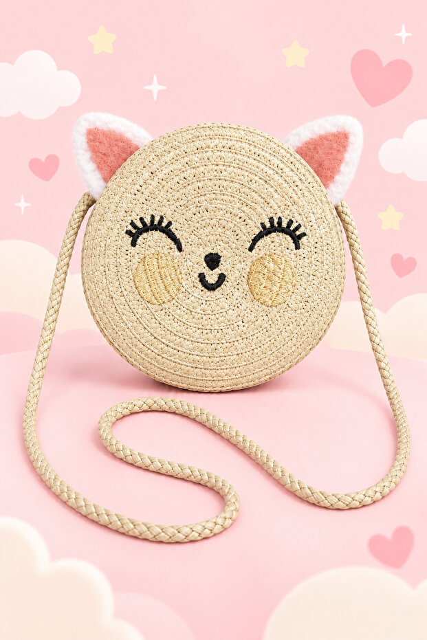 Cute cat soft fluffy ear straw strap teen girl child baby bag 13 cm gift