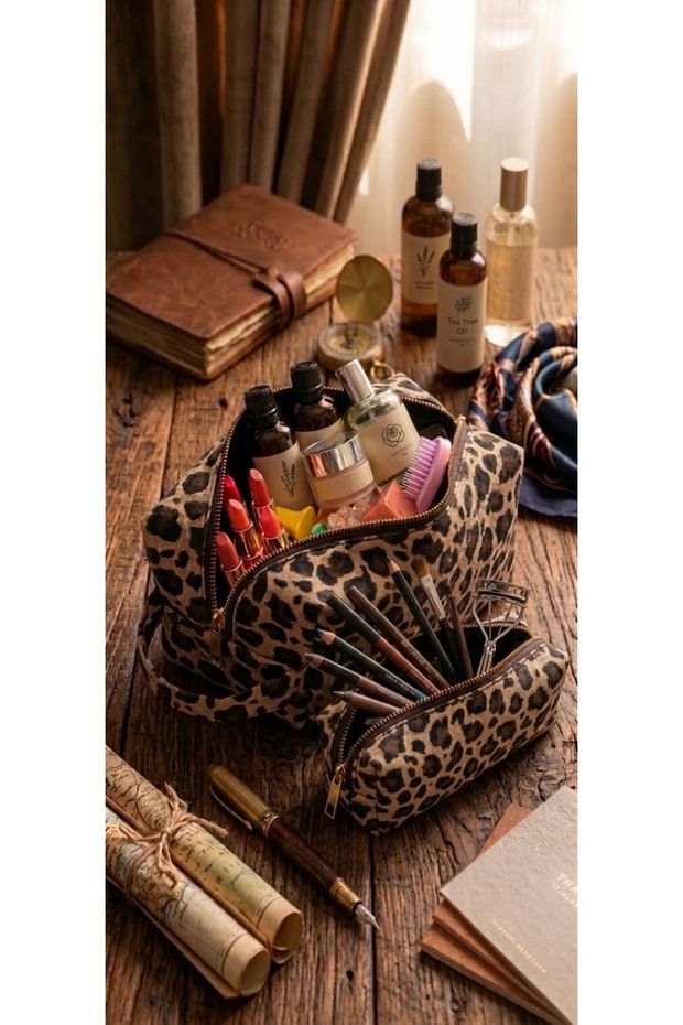 Viral Leopard Pattern 2-Piece Makeup & Pen Holder Set