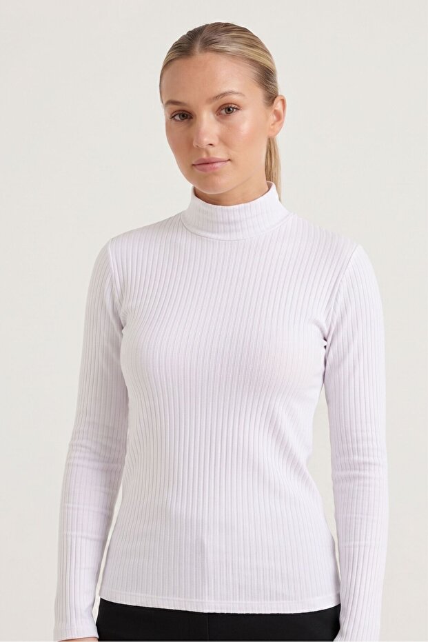 Women's White High Neck Long Sleeve Bodysuit